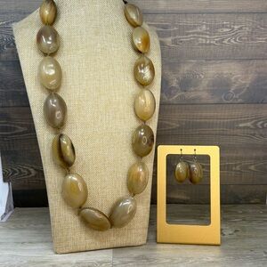 Gerda Lynggaard Monies Denmark Oval Horn Bead Adjustable Necklace and Earrings